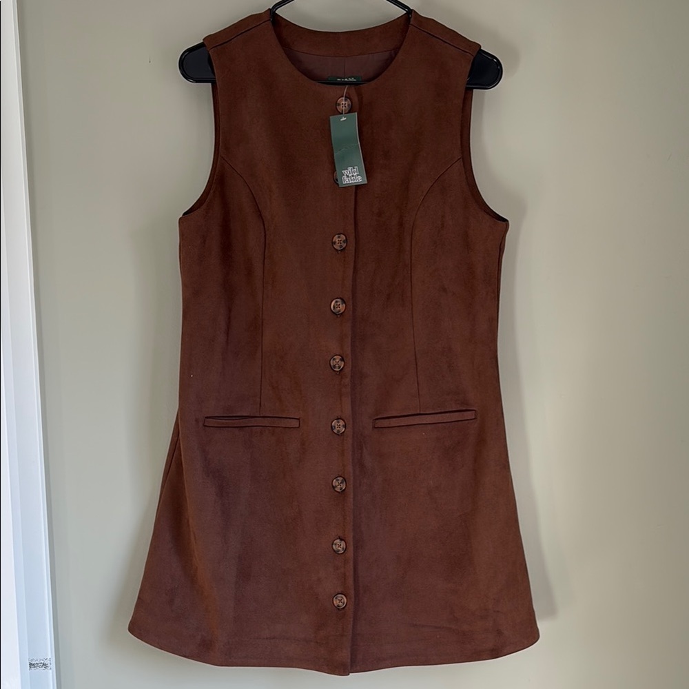 Wild Fable Brown Sleeveless Button-Down Dress